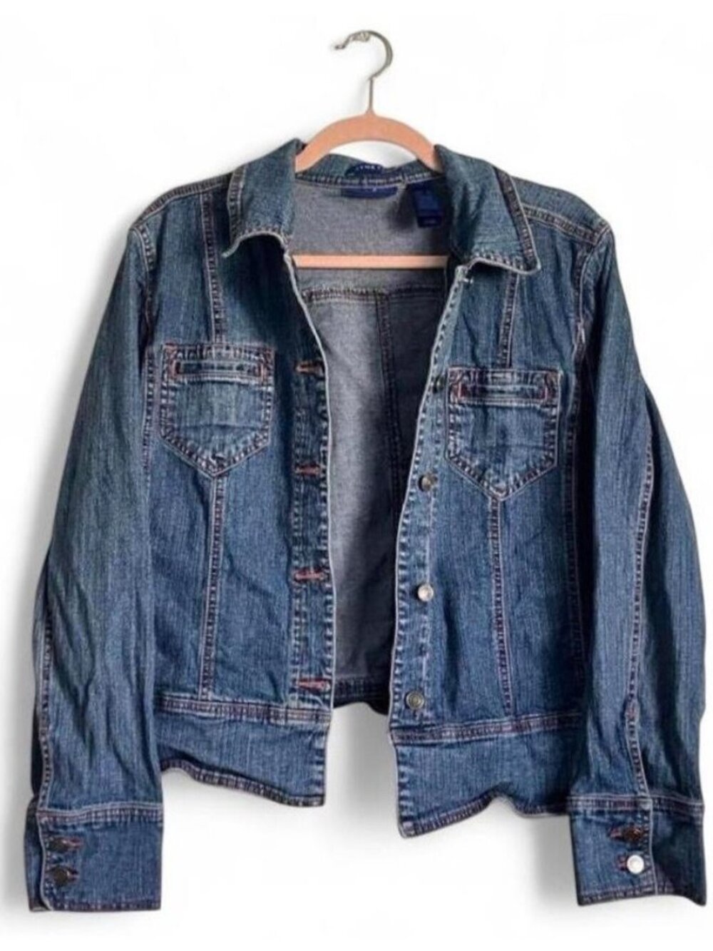 JH Collectibles Vintage 2000s Y2K Cropped Jean Jacket Pink Stitching Size XL
